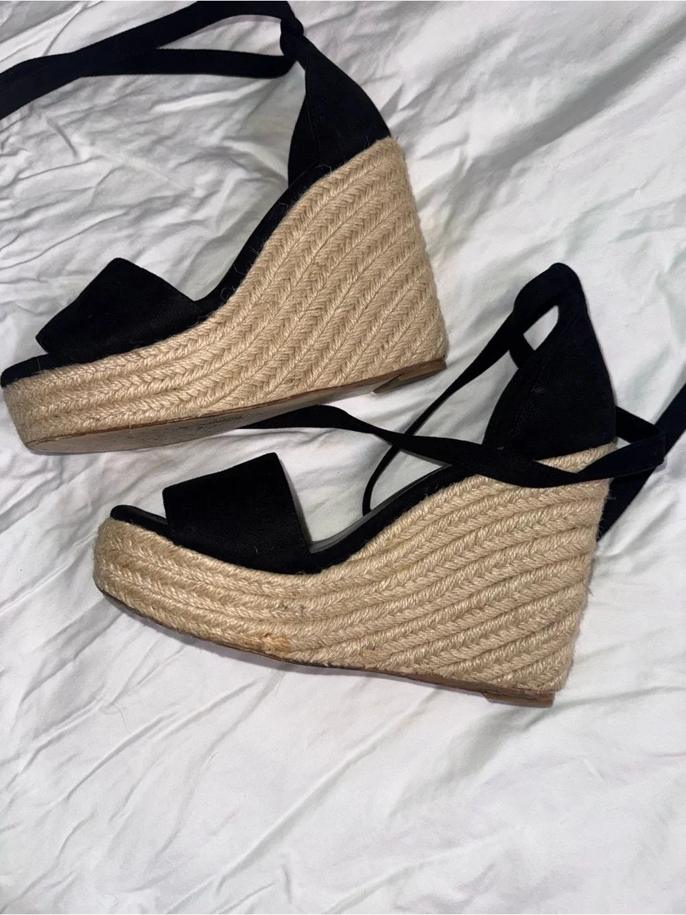 RAYE Black Suede Espadrille Wedges, Size 7
